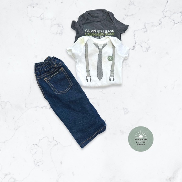 ⭐️2/$20 Calvin Klein | size 0-3m cute diaper onesie and jeans set. - Picture 1 of 4